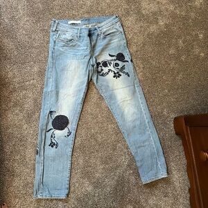 Pilcro and the Letterpress Light Blue Jeans with dark blue Embroidery